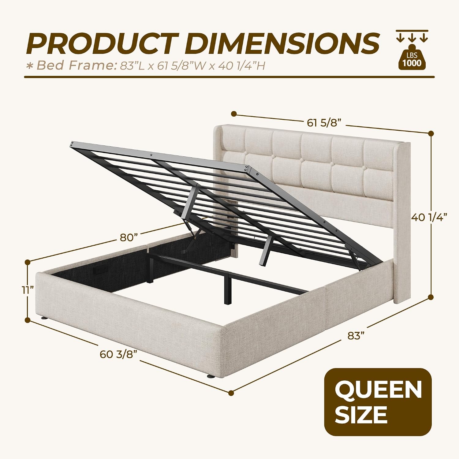 เตียงควีนไซส์พร้อมที่เก็บของ,  - Gas Lift Storage Bed Hydraulic บทวิจารณ์และราคา