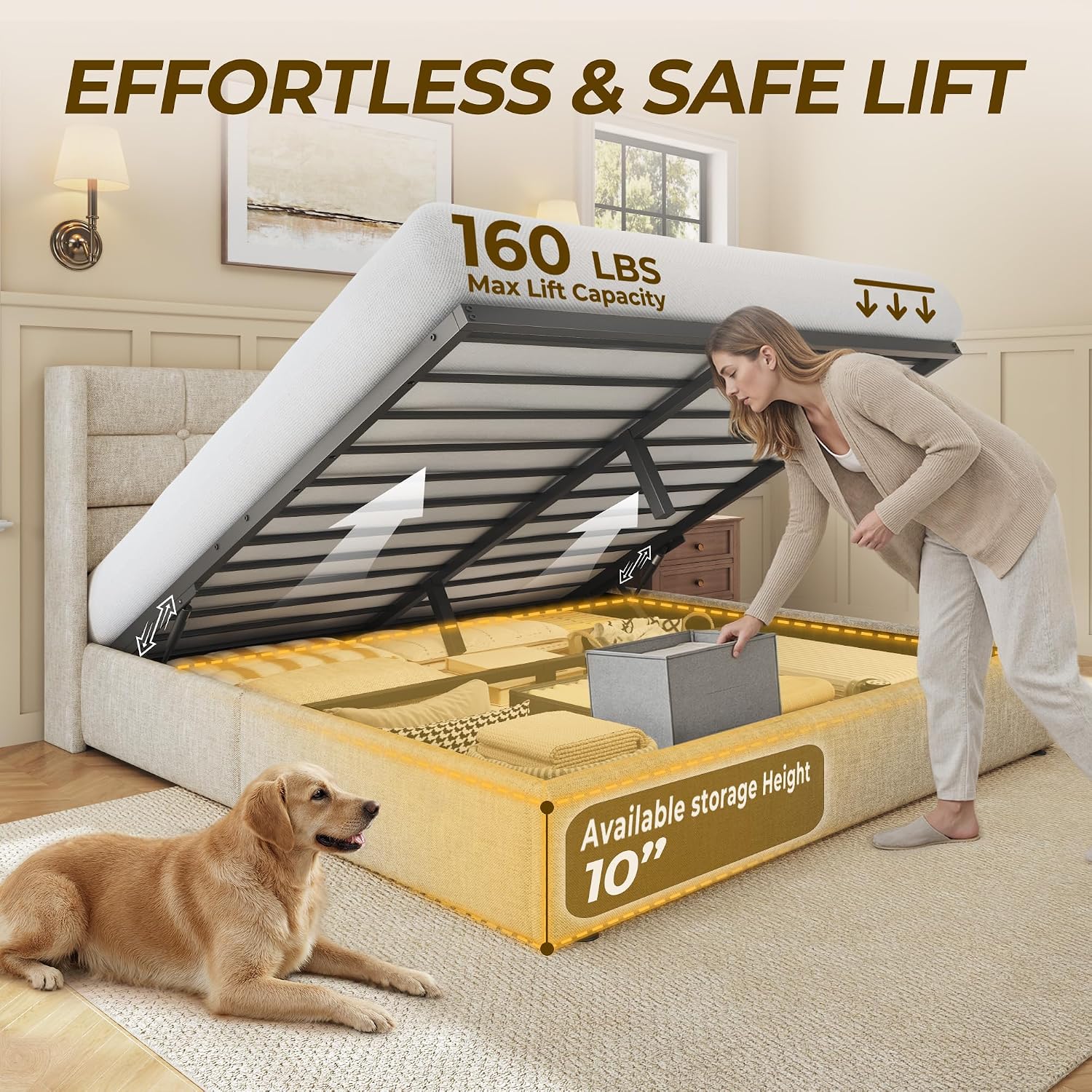 เตียงควีนไซส์พร้อมที่เก็บของ,  - Gas Lift Storage Bed Hydraulic บทวิจารณ์และราคา