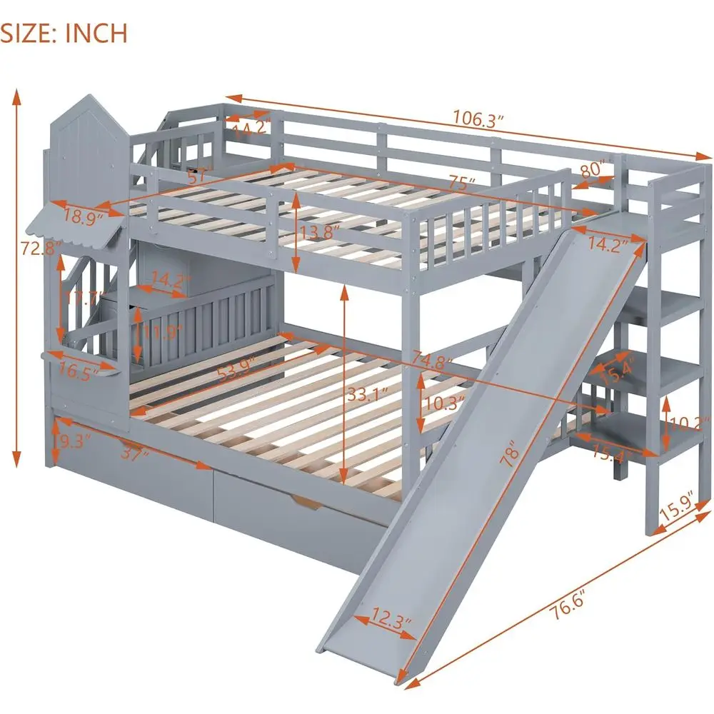 เตียงสองชั้นขนาดใหญ่พร้อมบันได - Bunk Bed With Stairs And Slide บทวิจารณ์และราคา