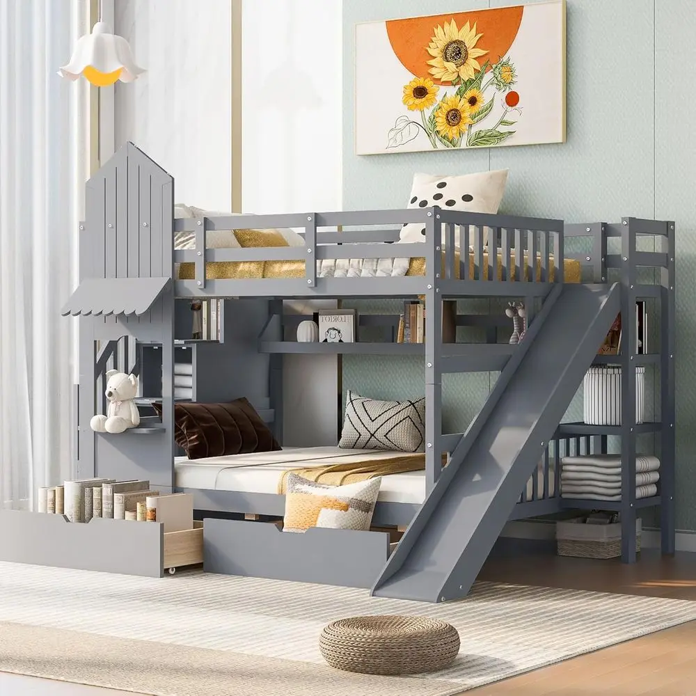 เตียงสองชั้นขนาดใหญ่พร้อมบันได - Bunk Bed With Stairs And Slide บทวิจารณ์และราคา