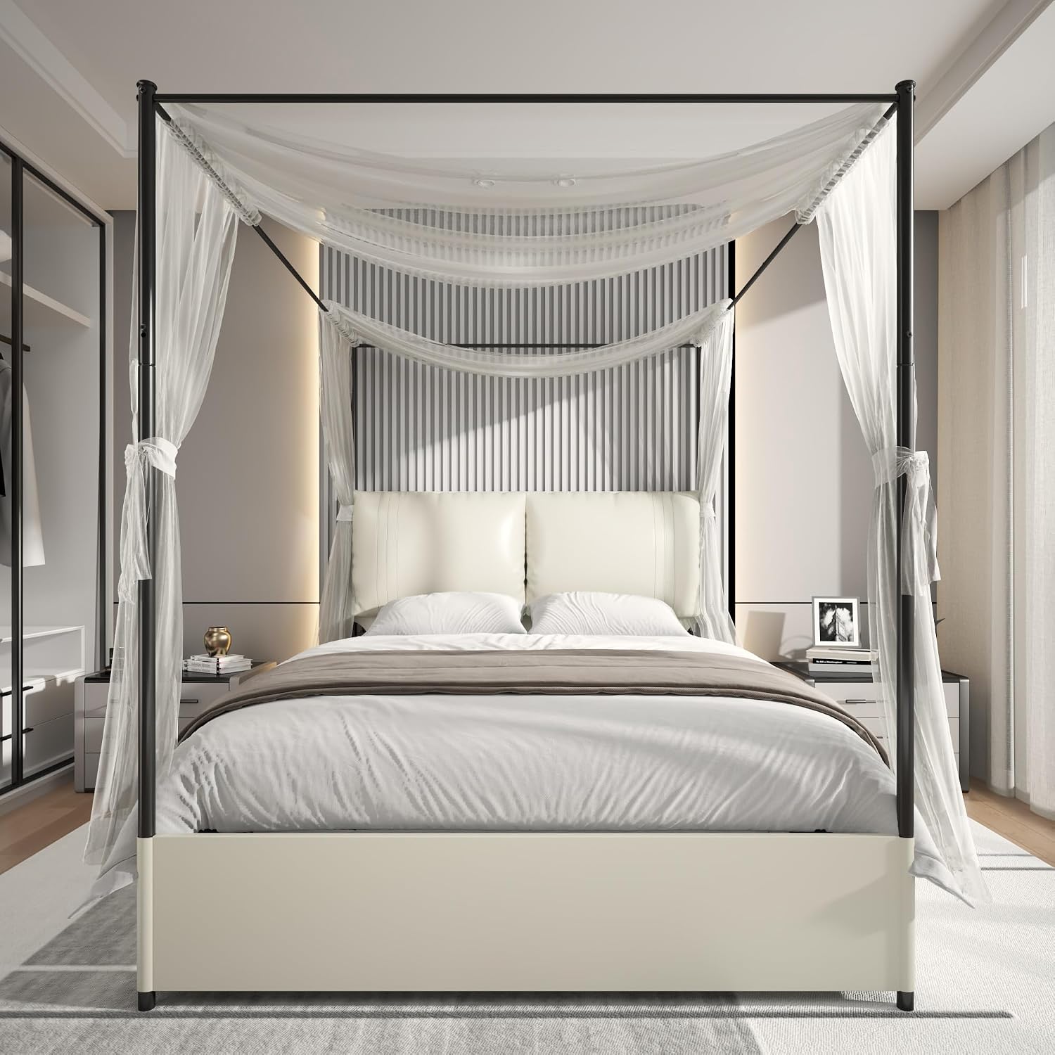โครงเตียงควีนไซส์พร้อมหัวเตียง - Canopy Bed Frame Metal Queen บทวิจารณ์และราคา