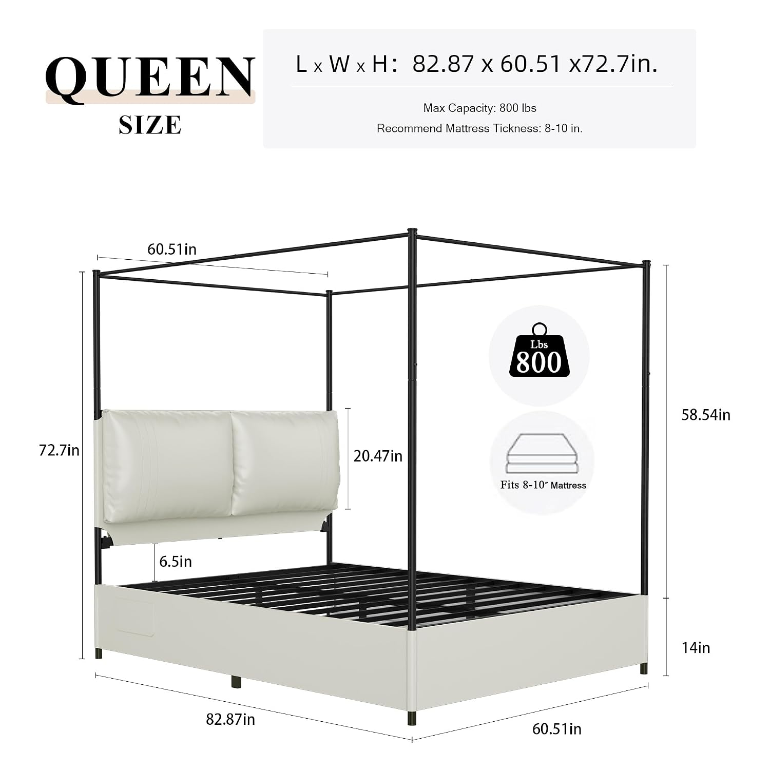 โครงเตียงควีนไซส์พร้อมหัวเตียง - Canopy Bed Frame Metal Queen บทวิจารณ์และราคา