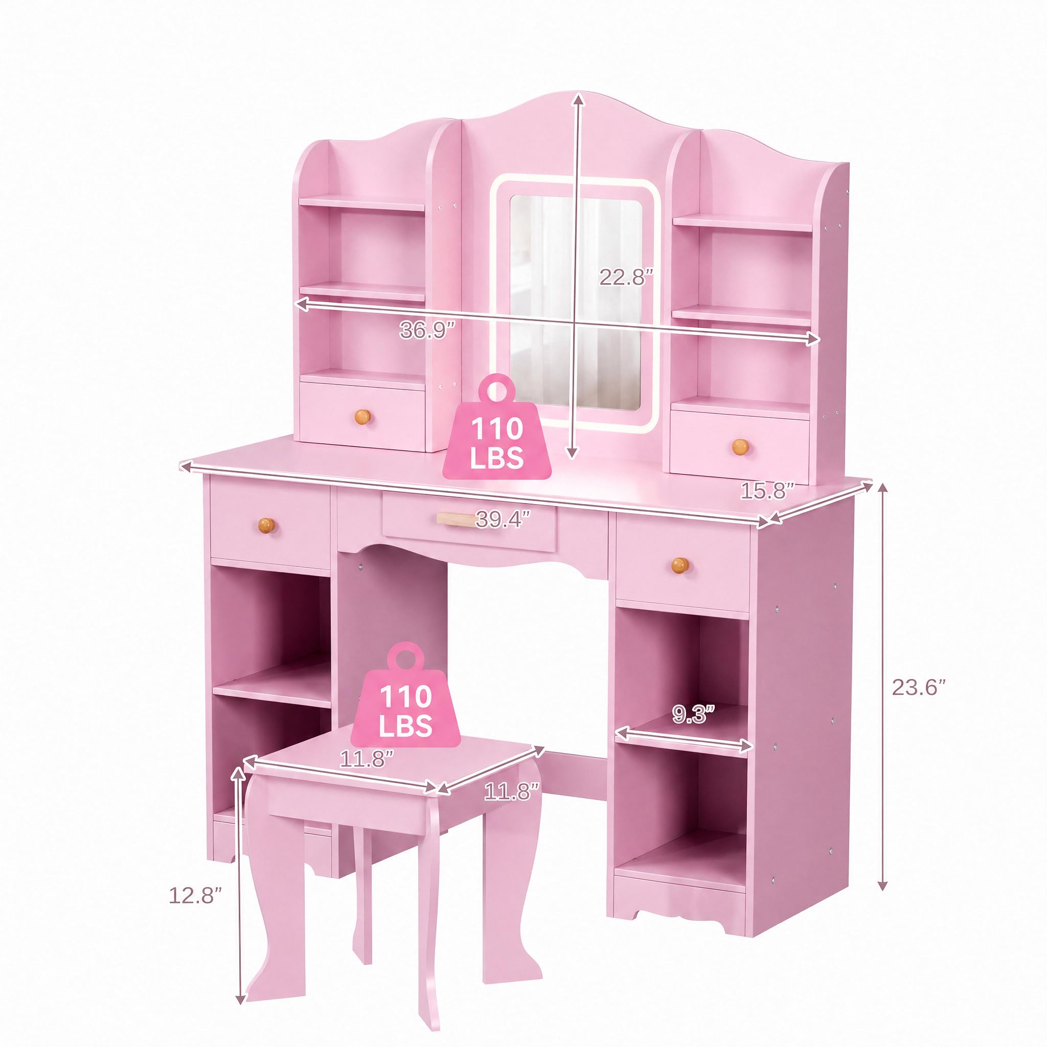 โต๊ะเครื่องแป้งสำหรับเด็กพร้อม - Dressing Table Vanity With Lighted Mirror บทวิจารณ์และราคา