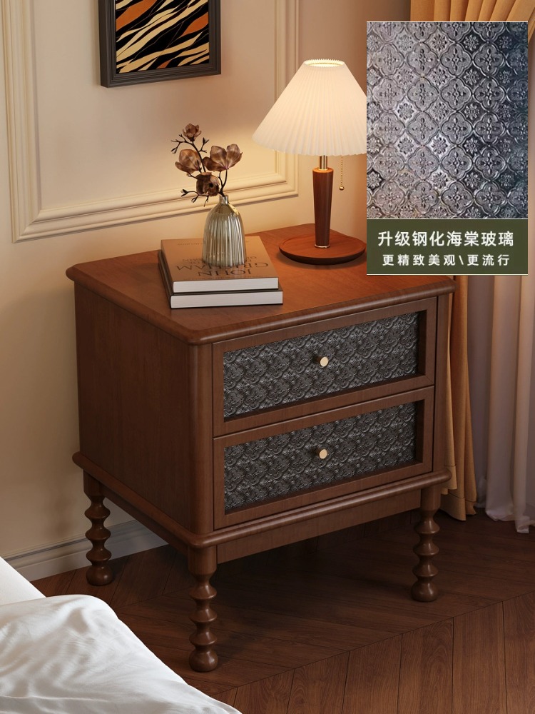 โต๊ะข้างเตียงสไตล์วินเทจ กระจก - Solid Wood Nightstand 2 Drawers บทวิจารณ์และราคา