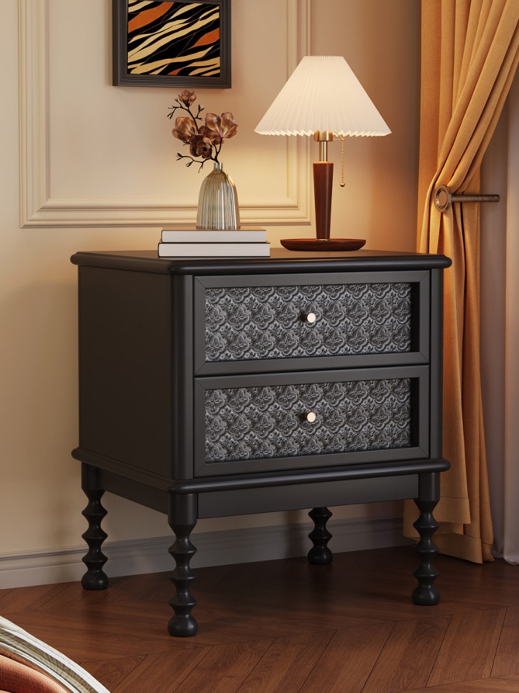โต๊ะข้างเตียงสไตล์วินเทจ กระจก - Solid Wood Nightstand 2 Drawers บทวิจารณ์และราคา
