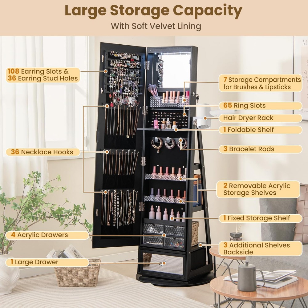 360 °   ตู้เก็บเครื่องประดับแบ - Full Length Mirror Jewelry Armoire บทวิจารณ์และราคา
