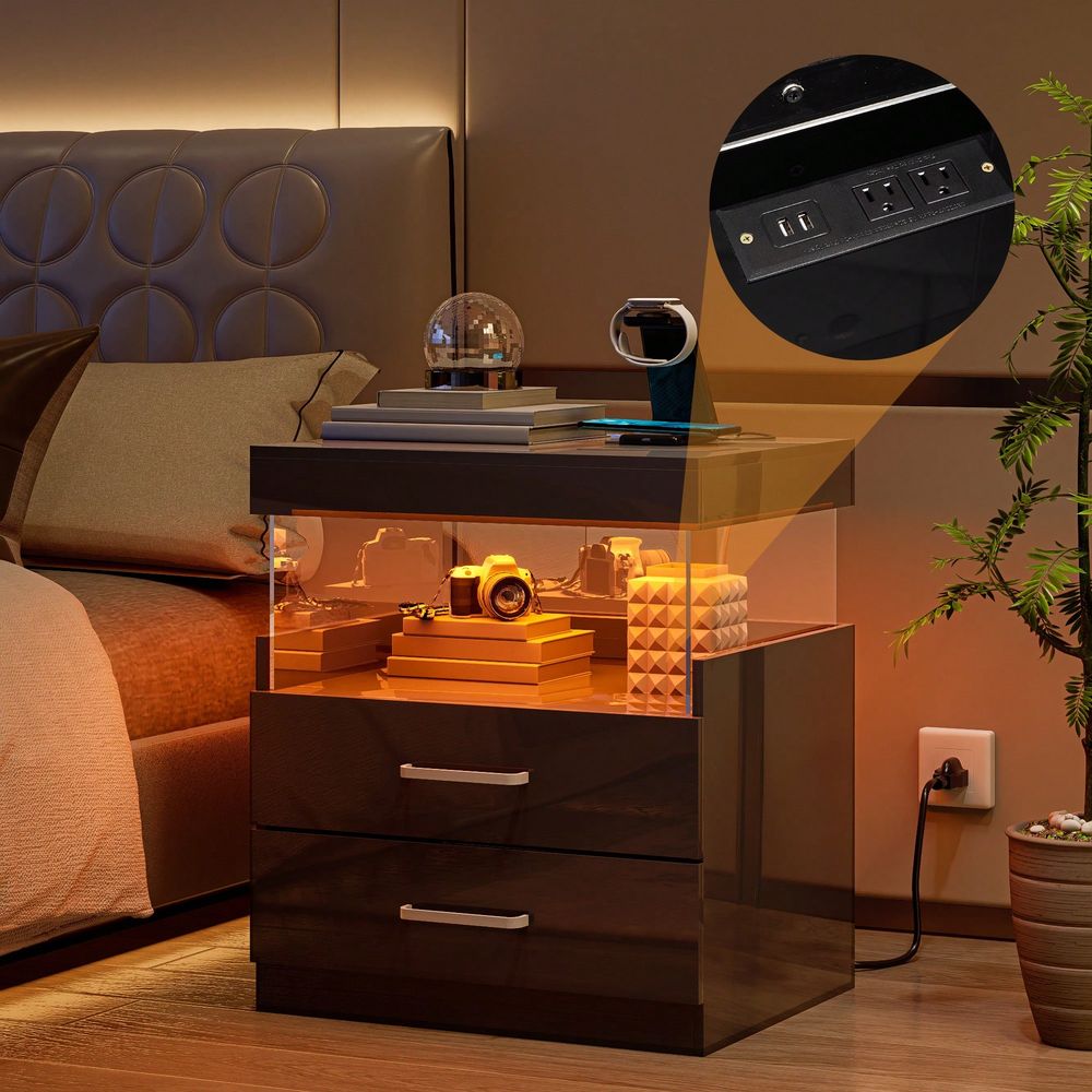 โต๊ะข้างเตียง LED สีดำพร้อมสถา - Floating Nightstand With Led Light บทวิจารณ์และราคา