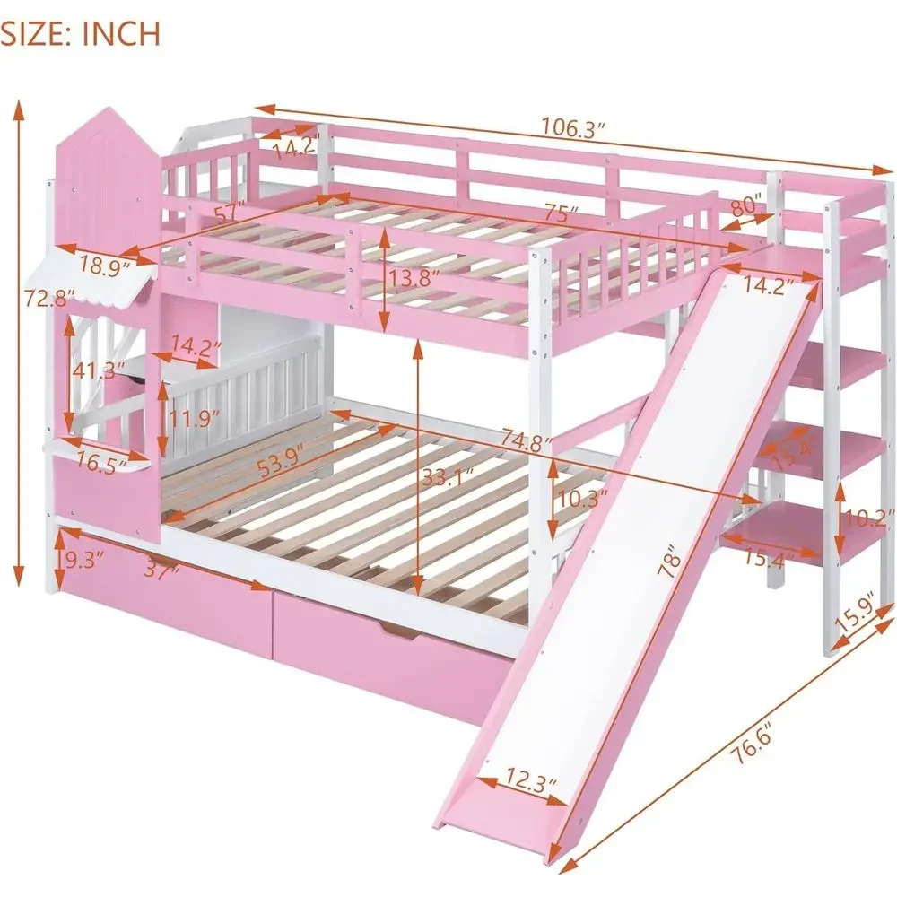 เตียงสองชั้นสำหรับเด็กพร้อมบัน - Bunk Bed With Stairs And Slide บทวิจารณ์และราคา