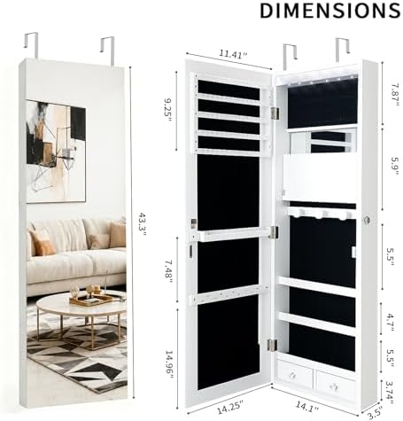 ตู้เก็บเครื่องประดับแบบล็อคได้ - Full Length Mirror Jewelry Armoire บทวิจารณ์และราคา