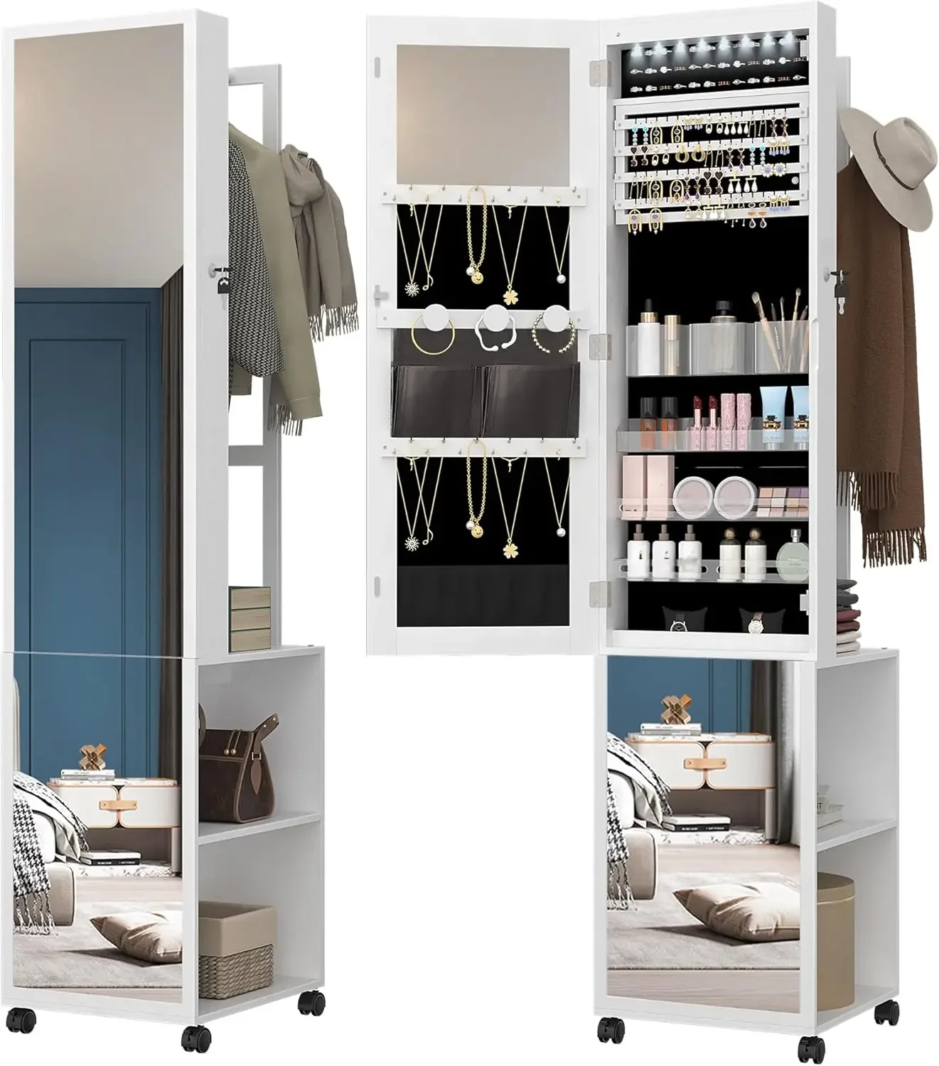 ตู้เก็บเครื่องประดับ LED 8 ดวง - Full Length Mirror Jewelry Armoire บทวิจารณ์และราคา