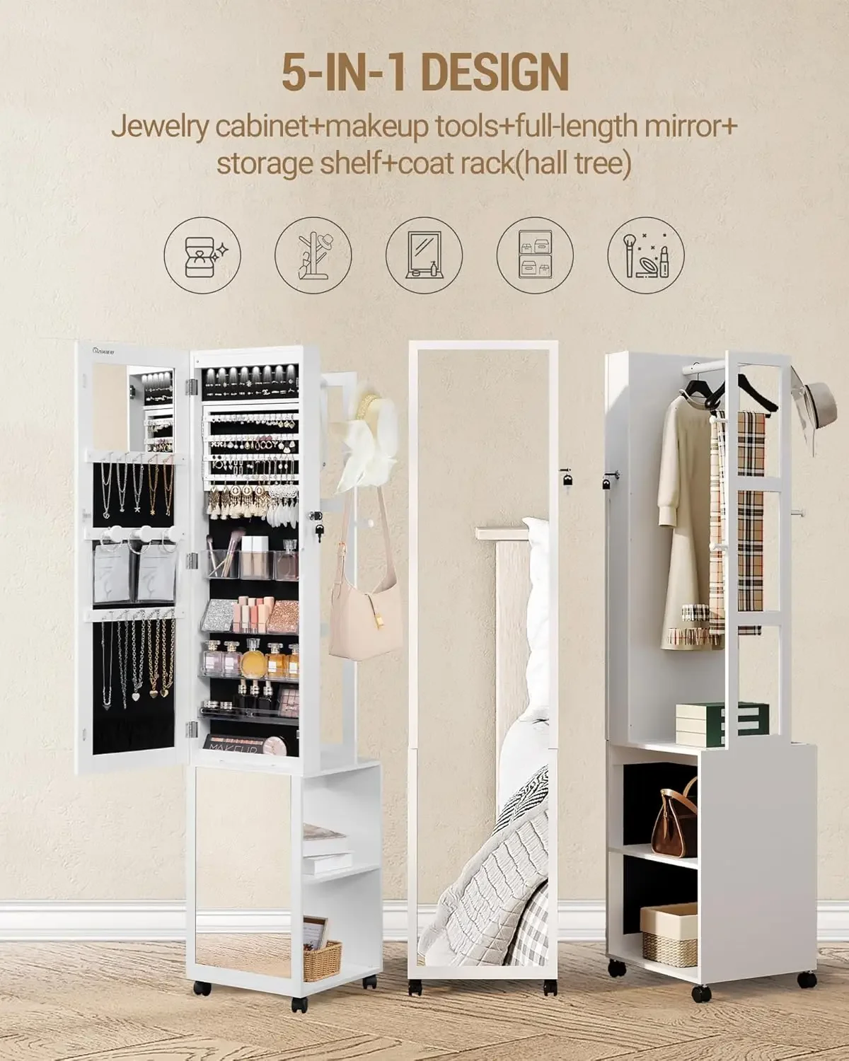 ตู้เก็บเครื่องประดับ LED 8 ดวง - Full Length Mirror Jewelry Armoire บทวิจารณ์และราคา