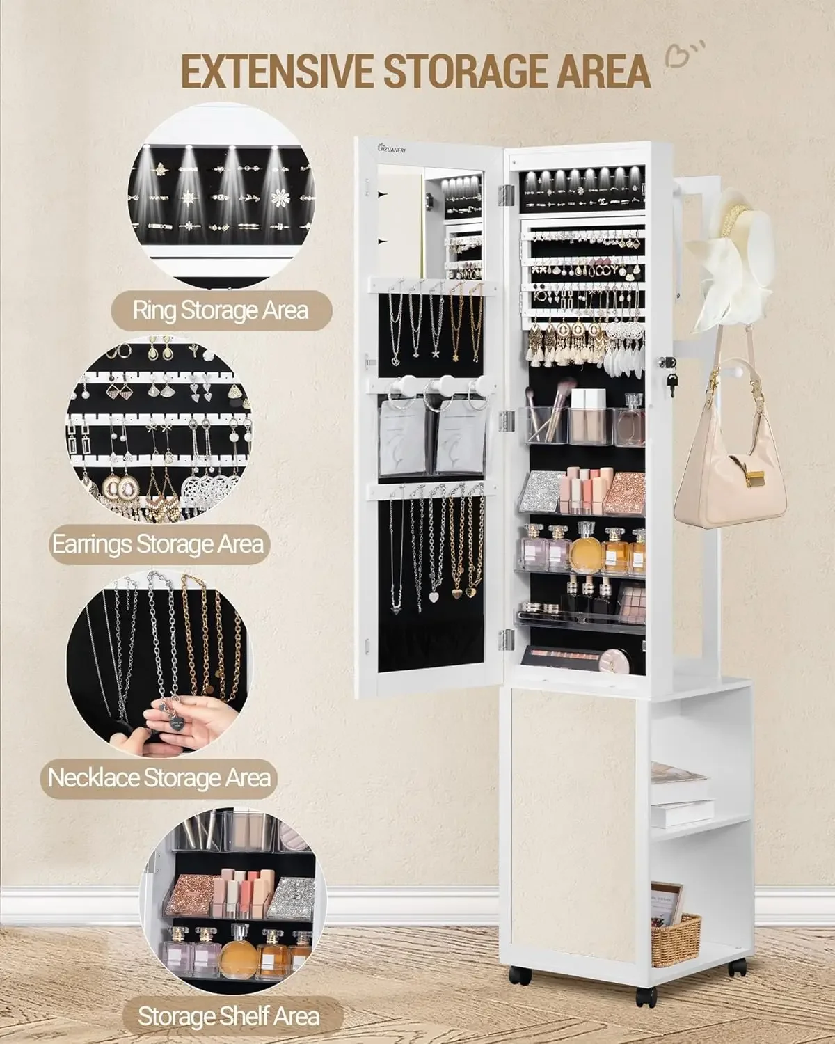 ตู้เก็บเครื่องประดับ LED 8 ดวง - Full Length Mirror Jewelry Armoire บทวิจารณ์และราคา