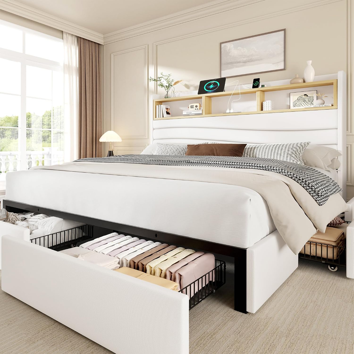 โครงเตียงขนาดคิงไซส์พร้อมลิ้นช - King Size Bed Frame With Storage Drawers บทวิจารณ์และราคา