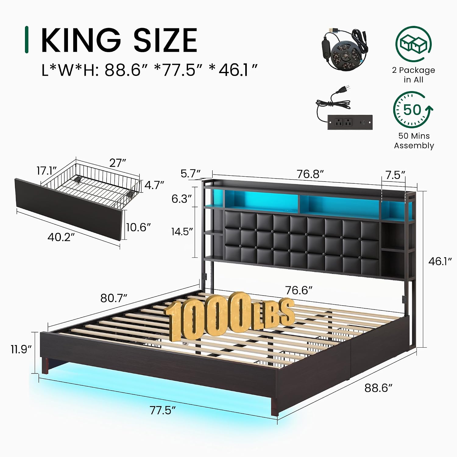 โครงเตียงไม้ขนาดคิงไซส์พร้อมลิ - King Size Bed Frame With Storage Drawers บทวิจารณ์และราคา
