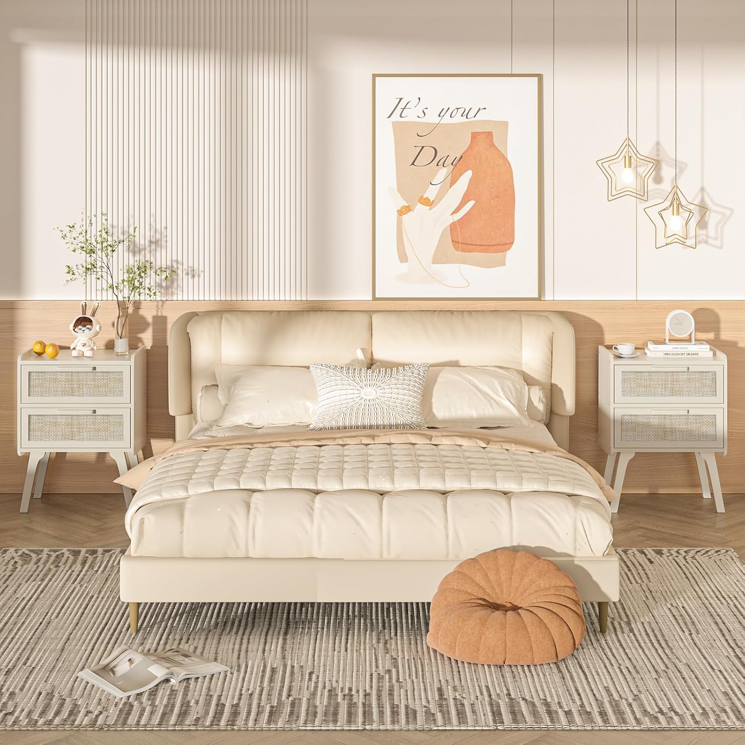 ชุดโต๊ะข้างเตียงหวาย 2 ตัว, โต - Solid Wood Nightstand 2 Drawers บทวิจารณ์และราคา