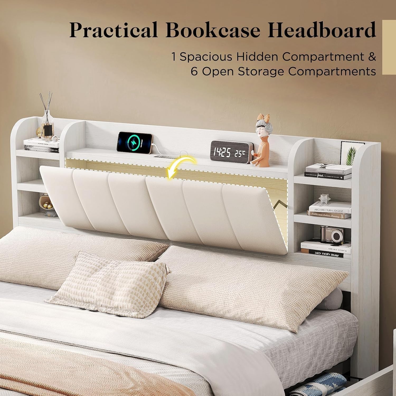 เตียงแพลตฟอร์มหุ้มเบาะขนาดคิงไ - King Size Bed Frame With Storage Drawers บทวิจารณ์และราคา