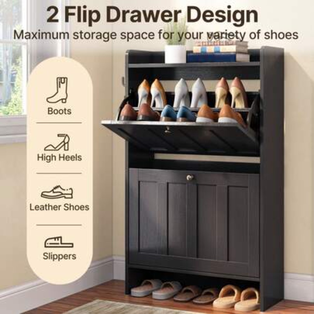 ตู้เก็บรองเท้าพร้อมลิ้นชักแบบเ - Shoe Rack Cabinet Narrow Entryway บทวิจารณ์และราคา