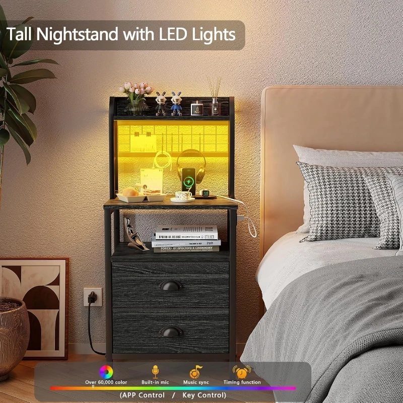 โต๊ะข้างเตียงสูง 40 นิ้ว พร้อม - Solid Wood Nightstand 2 Drawers บทวิจารณ์และราคา