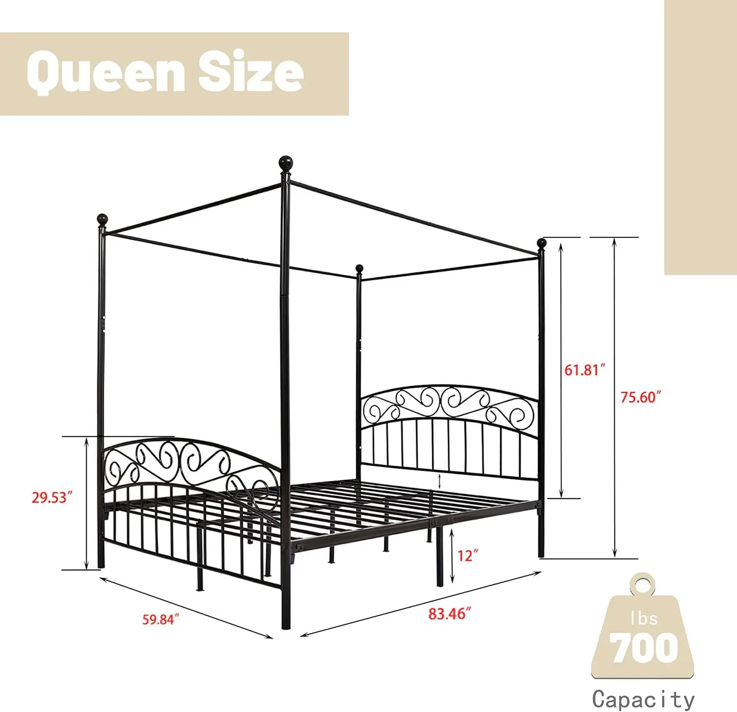 โครงเตียงแบบมีหลังคาขนาดควีนไซ - Canopy Bed Frame Metal Queen บทวิจารณ์และราคา