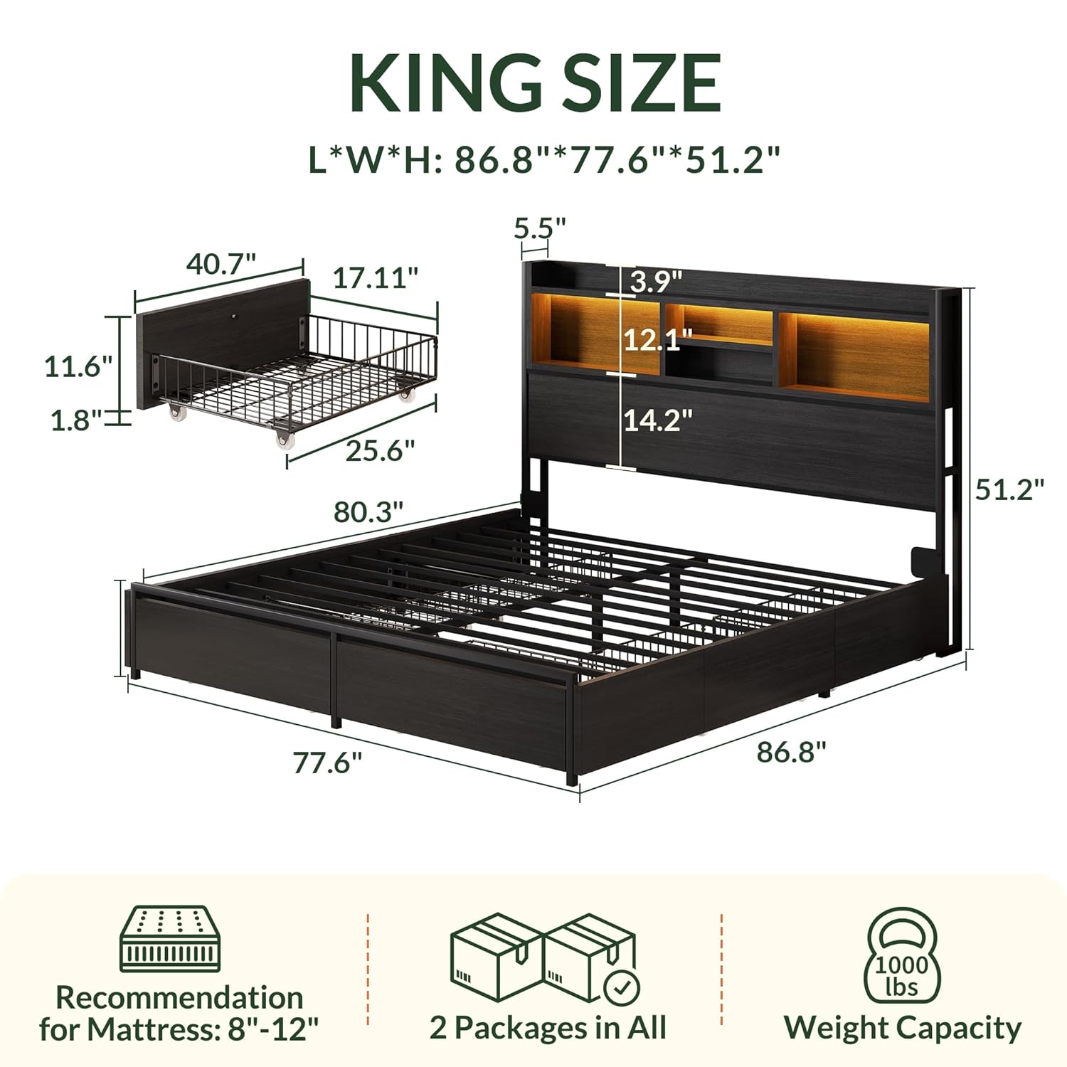 โครงเตียงขนาดคิงไซส์พร้อมลิ้นช - King Size Bed Frame With Storage Drawers บทวิจารณ์และราคา