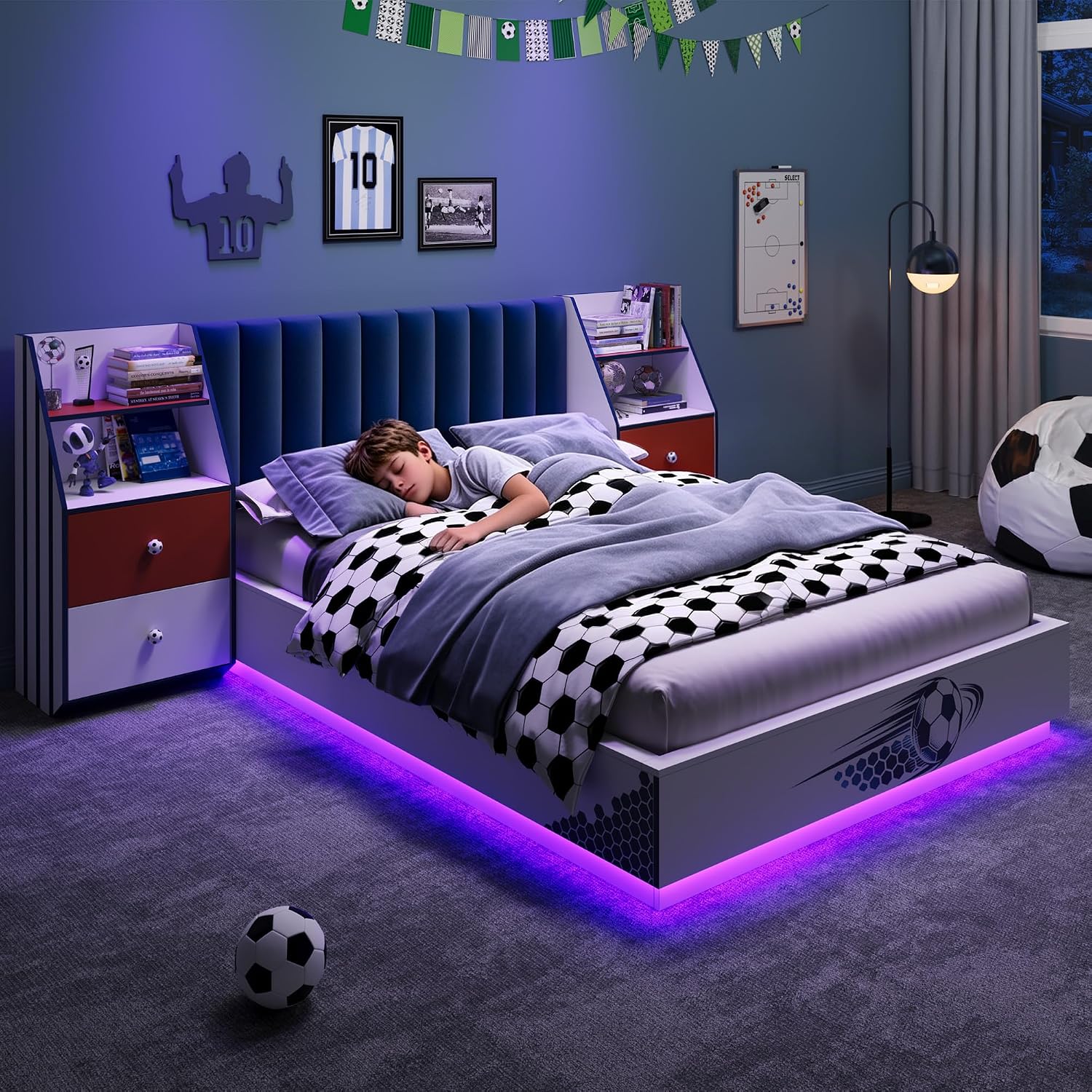 เตียงลอยขนาดใหญ่พร้อมหัวเตียงก - Floating Nightstand With Led Light บทวิจารณ์และราคา