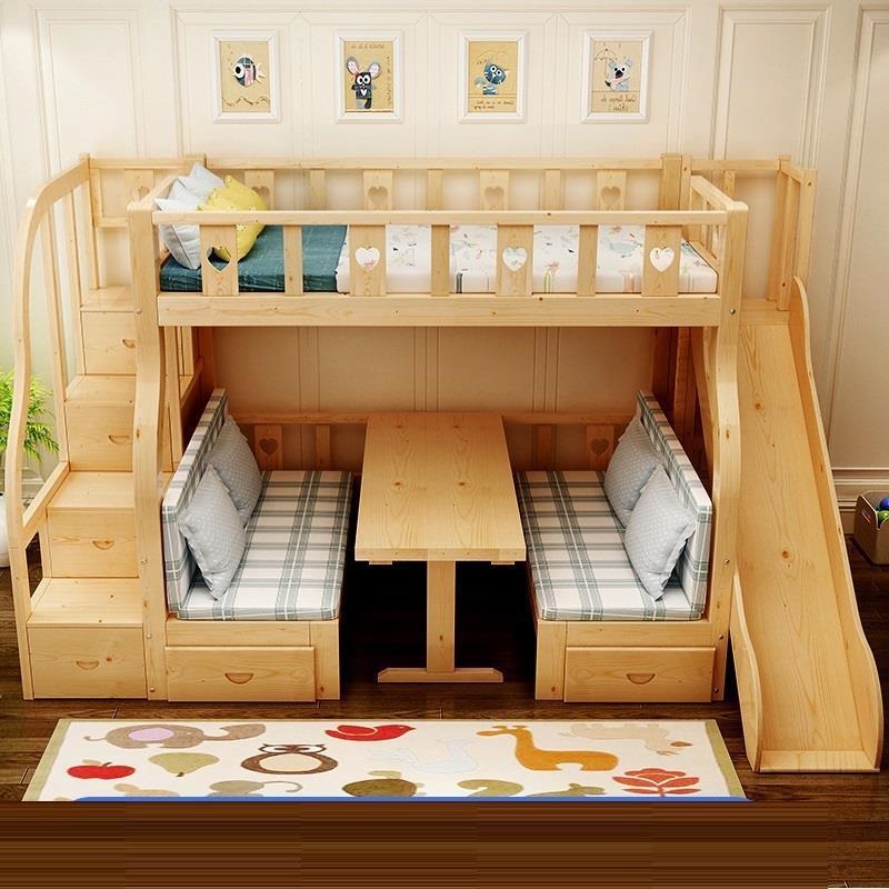 เตียงสองชั้นอเนกประสงค์ไม้จริง - Bunk Bed With Stairs And Slide บทวิจารณ์และราคา