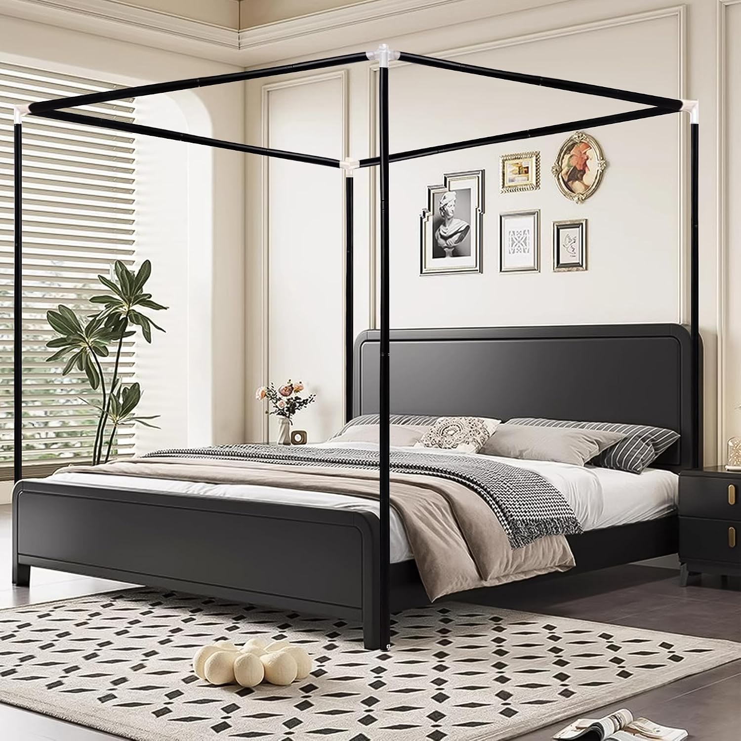 โครงเตียงแบบมีหลังคาทำจากสแตนเ - Canopy Bed Frame Metal Queen บทวิจารณ์และราคา