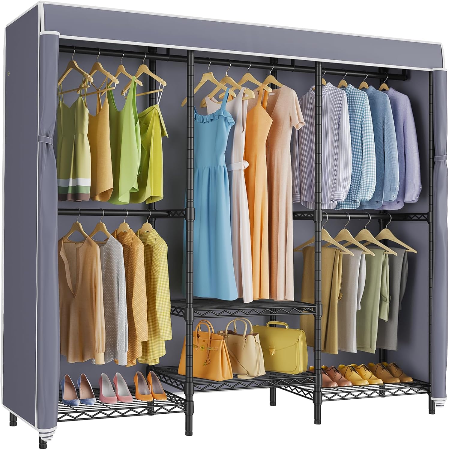 ราวแขวนเสื้อผ้าแบบมีฝาปิดพร้อม - Wardrobe Closet Portable Fabric Cover บทวิจารณ์และราคา