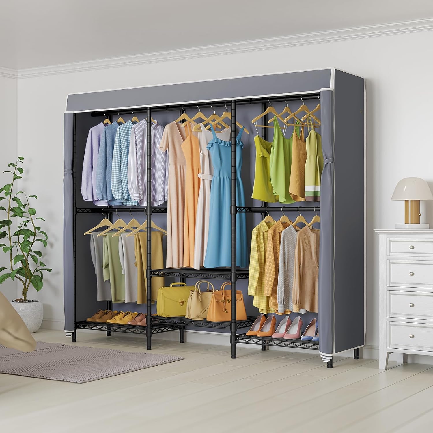 ราวแขวนเสื้อผ้าแบบมีฝาปิดพร้อม - Wardrobe Closet Portable Fabric Cover บทวิจารณ์และราคา