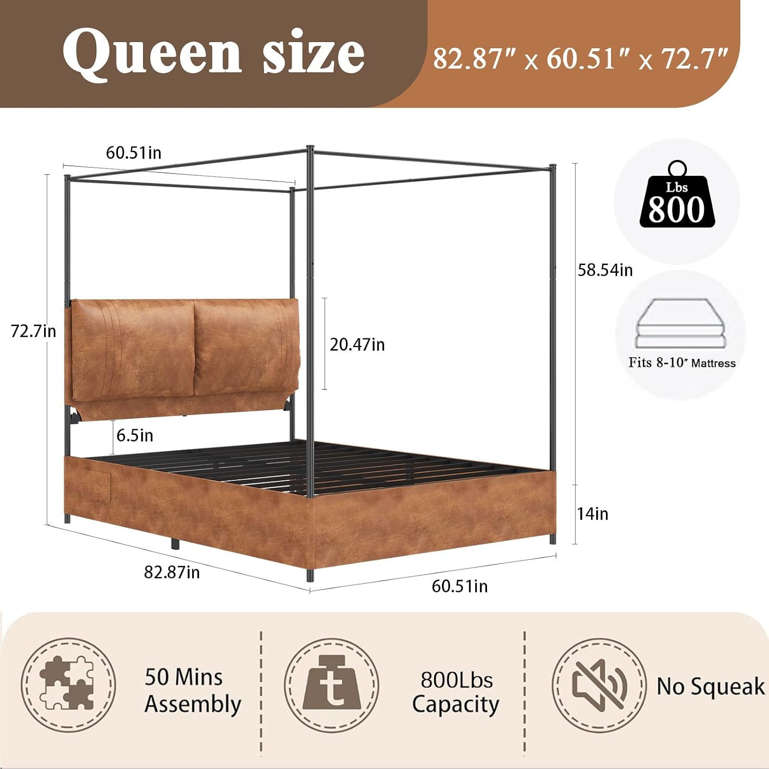โครงเตียงควีนไซส์พร้อมหัวเตียง - Canopy Bed Frame Metal Queen บทวิจารณ์และราคา