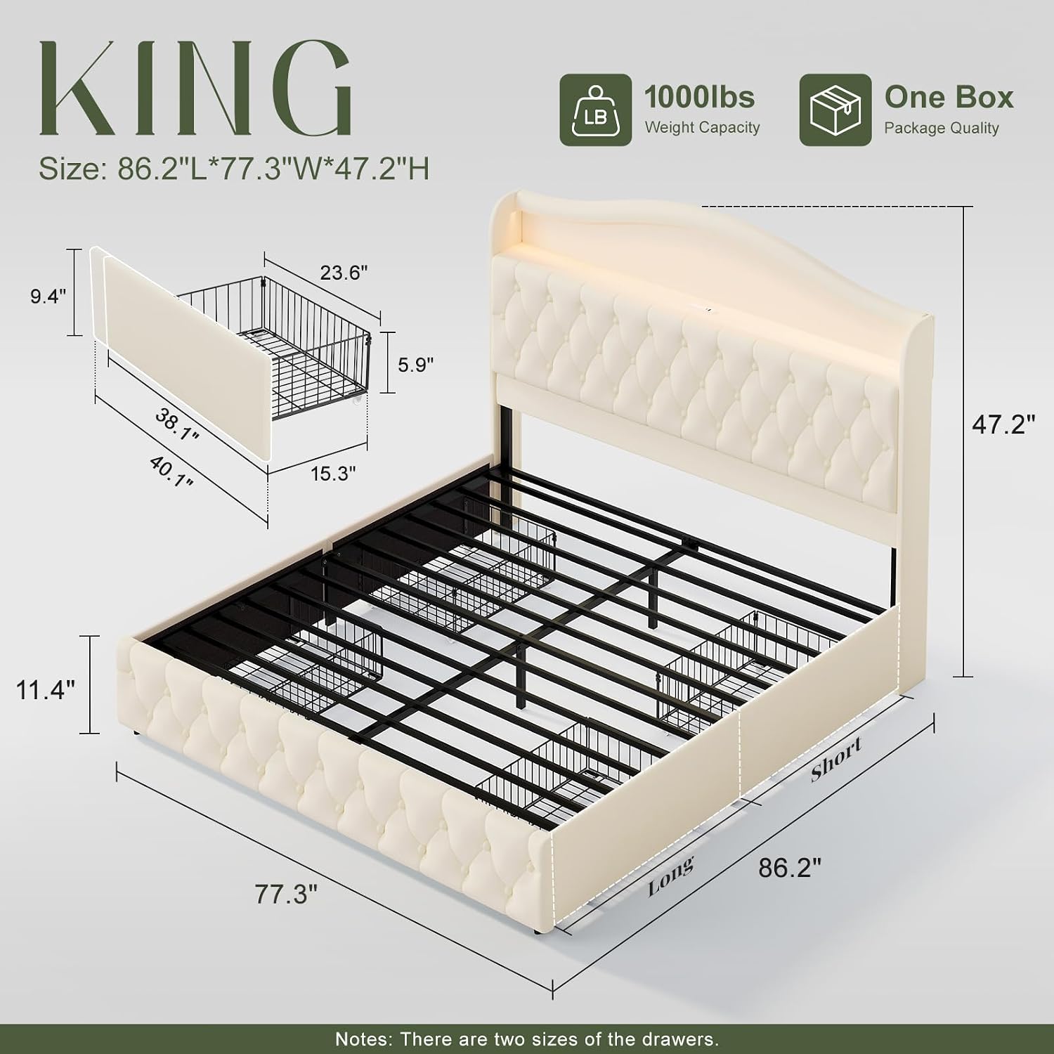 โครงเตียงขนาดคิงไซส์พร้อมลิ้นช - King Size Bed Frame With Storage Drawers บทวิจารณ์และราคา