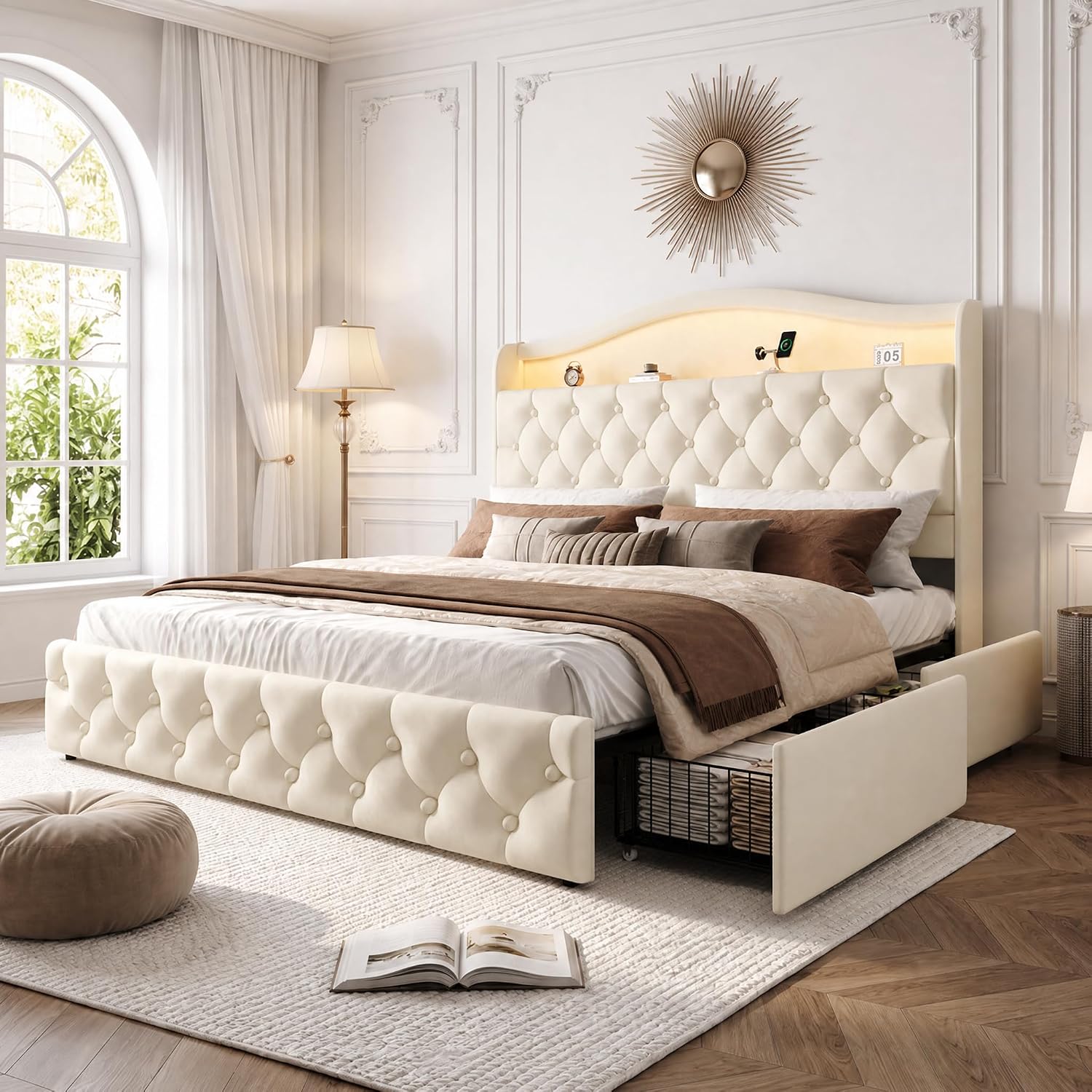 โครงเตียงขนาดคิงไซส์พร้อมลิ้นช - King Size Bed Frame With Storage Drawers บทวิจารณ์และราคา
