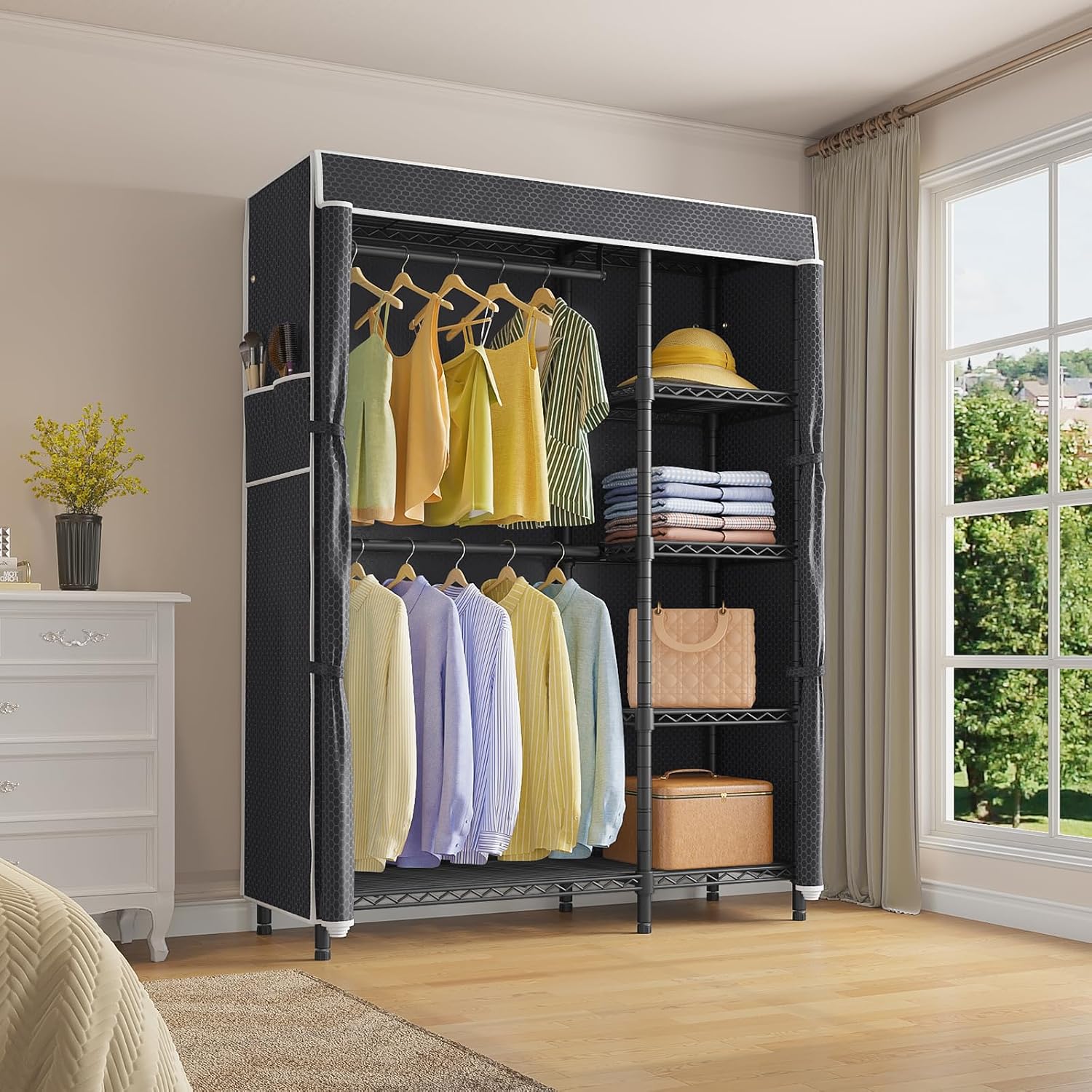 ตู้เสื้อผ้าแบบพกพา ชั้นแขวนเสื - Wardrobe Closet Portable Fabric Cover บทวิจารณ์และราคา