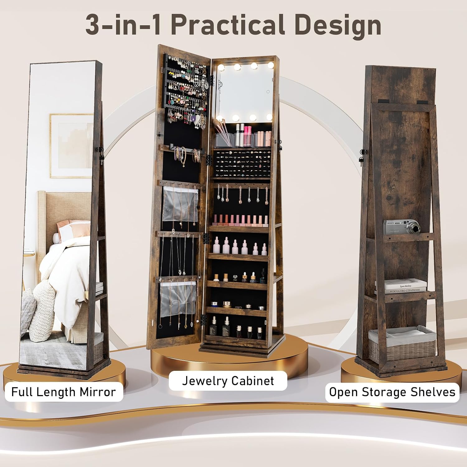 ตู้เก็บเครื่องประดับแบบหมุนได้ - Full Length Mirror Jewelry Armoire บทวิจารณ์และราคา
