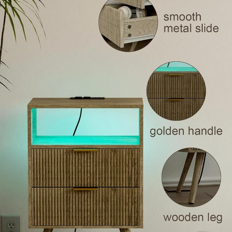 โต๊ะข้างเตียงสไตล์โมเดิร์นพร้อ - Solid Wood Nightstand 2 Drawers บทวิจารณ์และราคา
