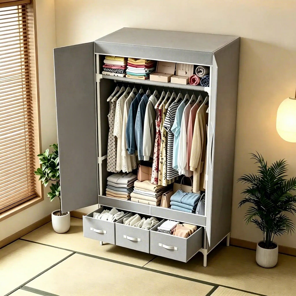 ตู้เสื้อผ้าแบบพกพา ขนาด 57.48  - Wardrobe Closet Portable Fabric Cover บทวิจารณ์และราคา
