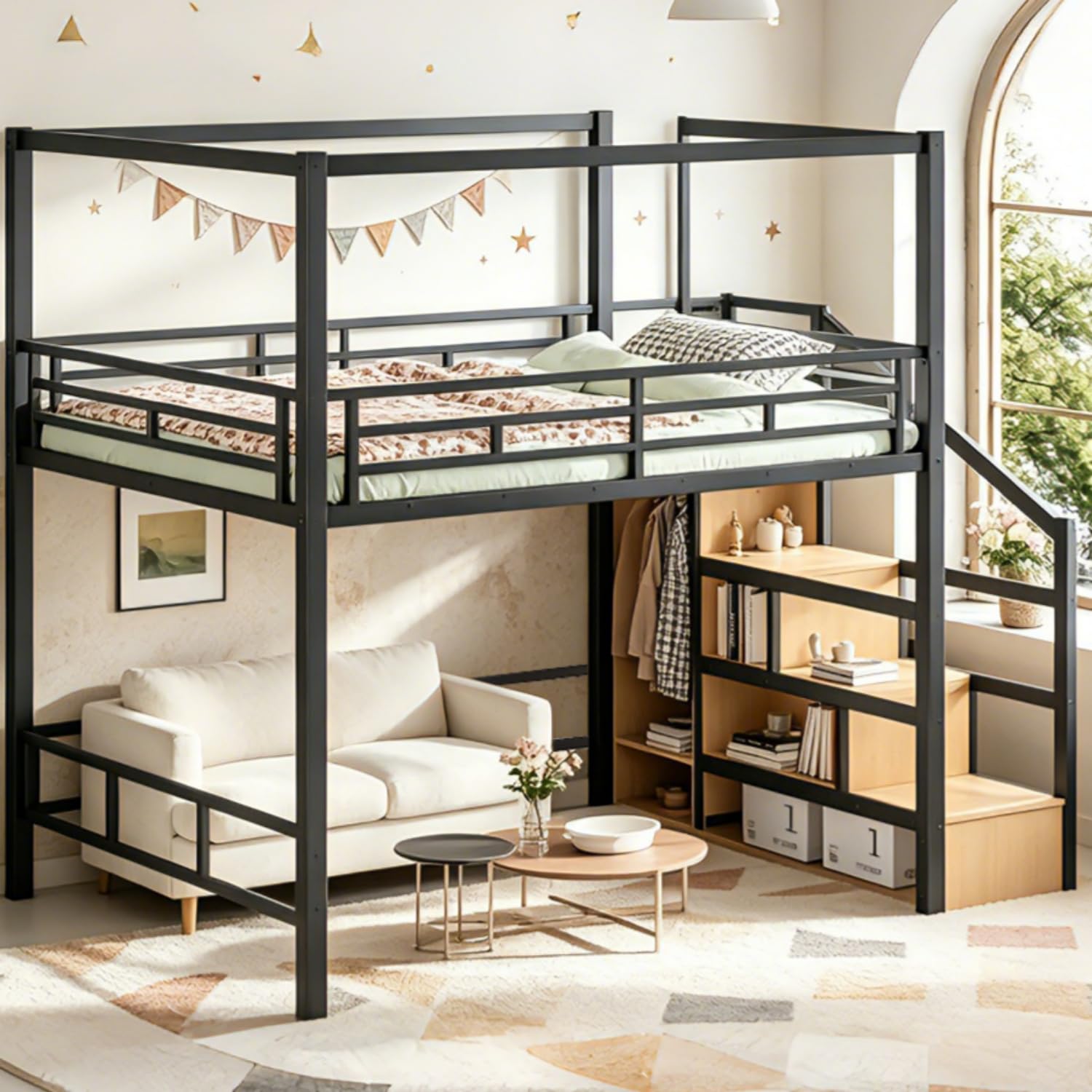 เตียงลอฟท์แบบควีนไซส์พร้อมบันไ - Canopy Bed Frame Metal Queen บทวิจารณ์และราคา