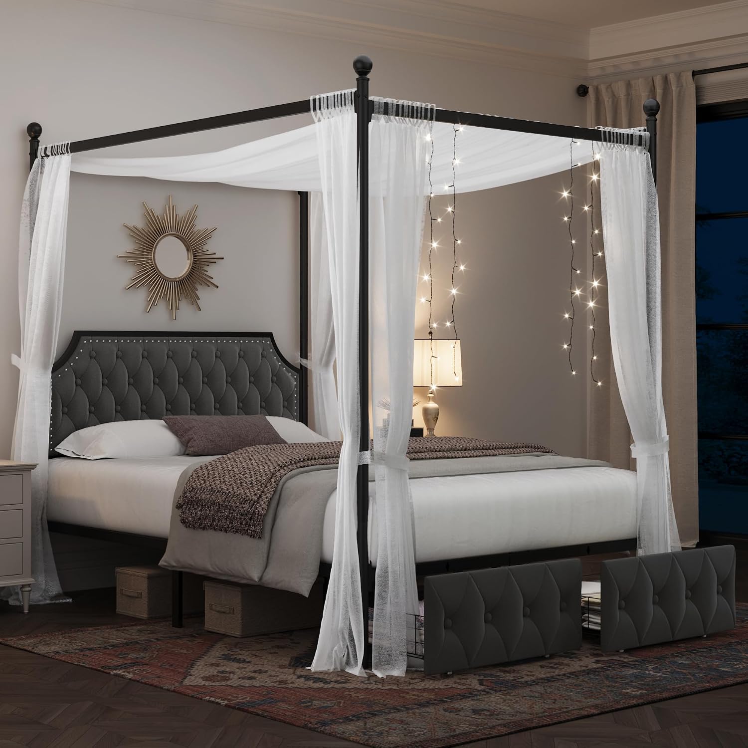 โครงเตียงควีนไซส์พร้อมลิ้นชักเ - Canopy Bed Frame Metal Queen บทวิจารณ์และราคา