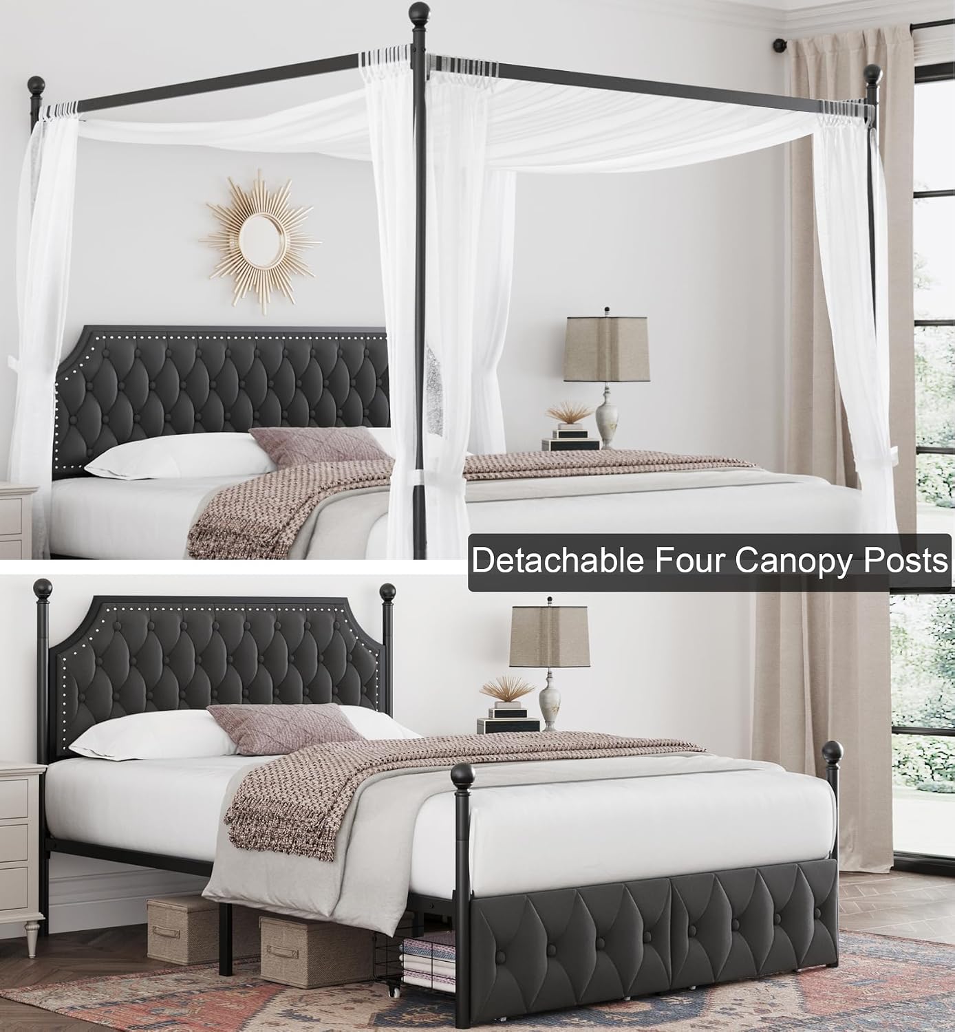โครงเตียงควีนไซส์พร้อมลิ้นชักเ - Canopy Bed Frame Metal Queen บทวิจารณ์และราคา