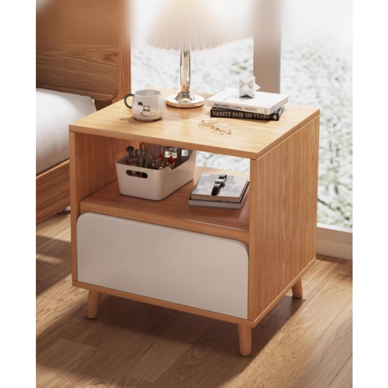 โต๊ะข้างเตียงสีขาว ห้องนอนพร้อ - Solid Wood Nightstand 2 Drawers บทวิจารณ์และราคา