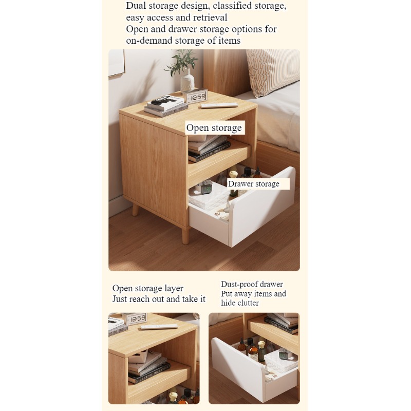 โต๊ะข้างเตียงสีขาว ห้องนอนพร้อ - Solid Wood Nightstand 2 Drawers บทวิจารณ์และราคา