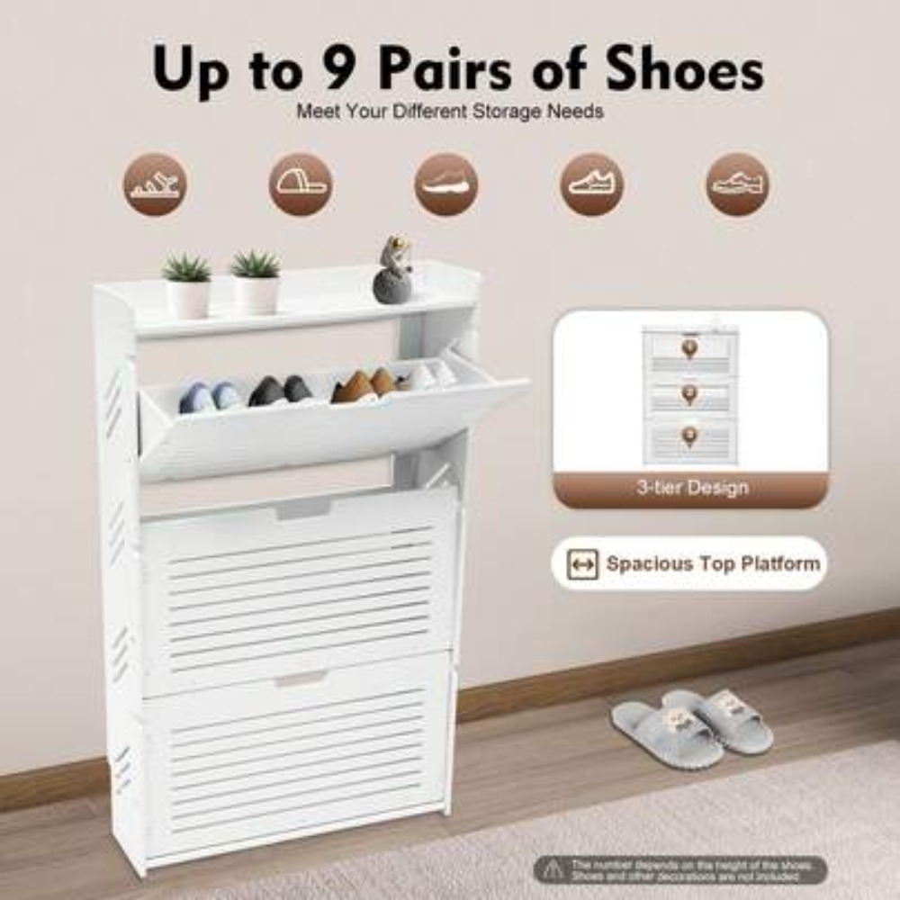 ตู้เก็บรองเท้าทันสมัย 3 ชั้นแบ - Shoe Rack Cabinet Narrow Entryway บทวิจารณ์และราคา