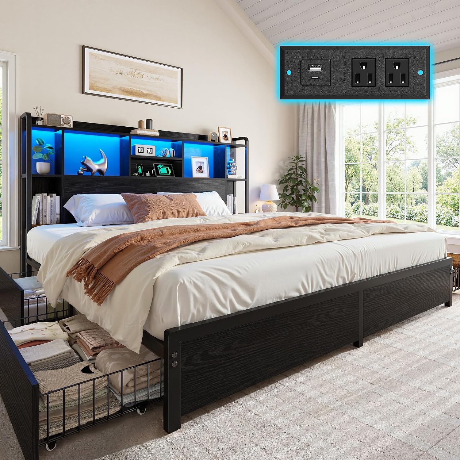 โครงเตียงขนาดคิงไซส์พร้อมที่เก - King Size Bed Frame With Storage Drawers บทวิจารณ์และราคา