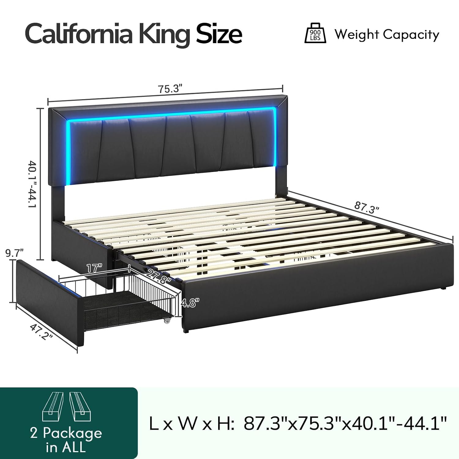 โครงเตียงขนาดคิงไซส์แคลิฟอร์เน - King Size Bed Frame With Storage Drawers บทวิจารณ์และราคา