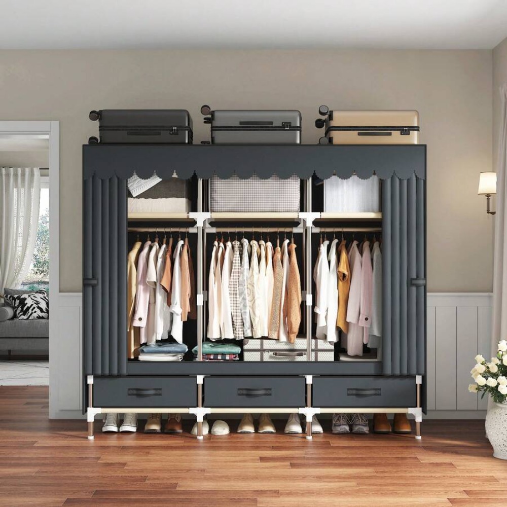 ตู้เสื้อผ้าแบบพกพา, โครงเหล็กแ - Wardrobe Closet Portable Fabric Cover บทวิจารณ์และราคา