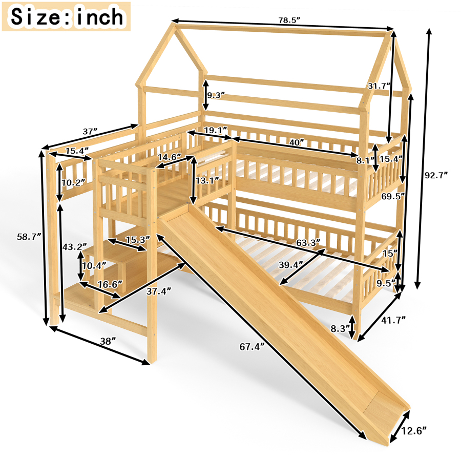 เตียงสองชั้นรูปทรงบ้านคู่พร้อม - Bunk Bed With Stairs And Slide บทวิจารณ์และราคา