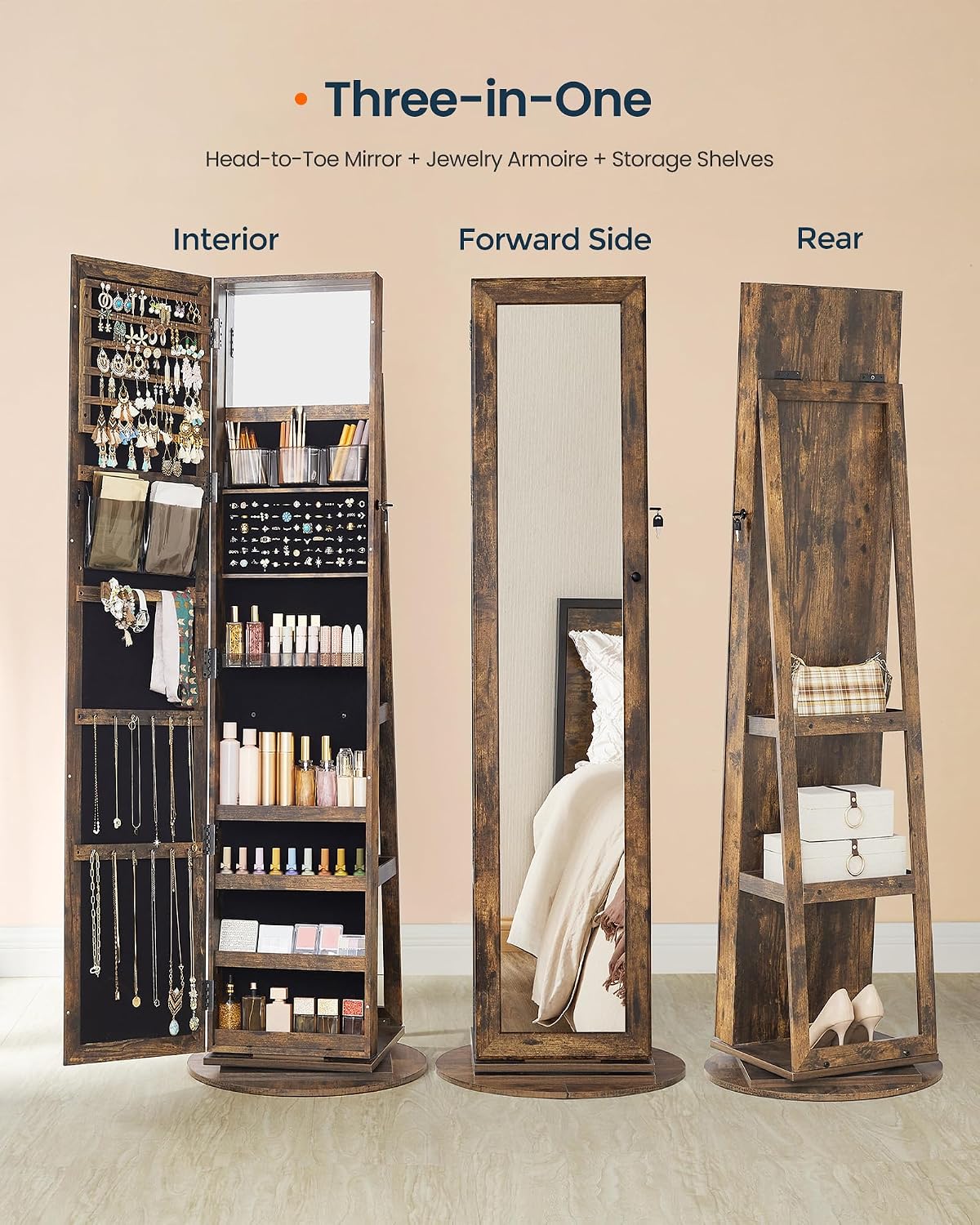 ตู้เก็บเครื่องประดับแบบตั้งพื้ - Full Length Mirror Jewelry Armoire บทวิจารณ์และราคา