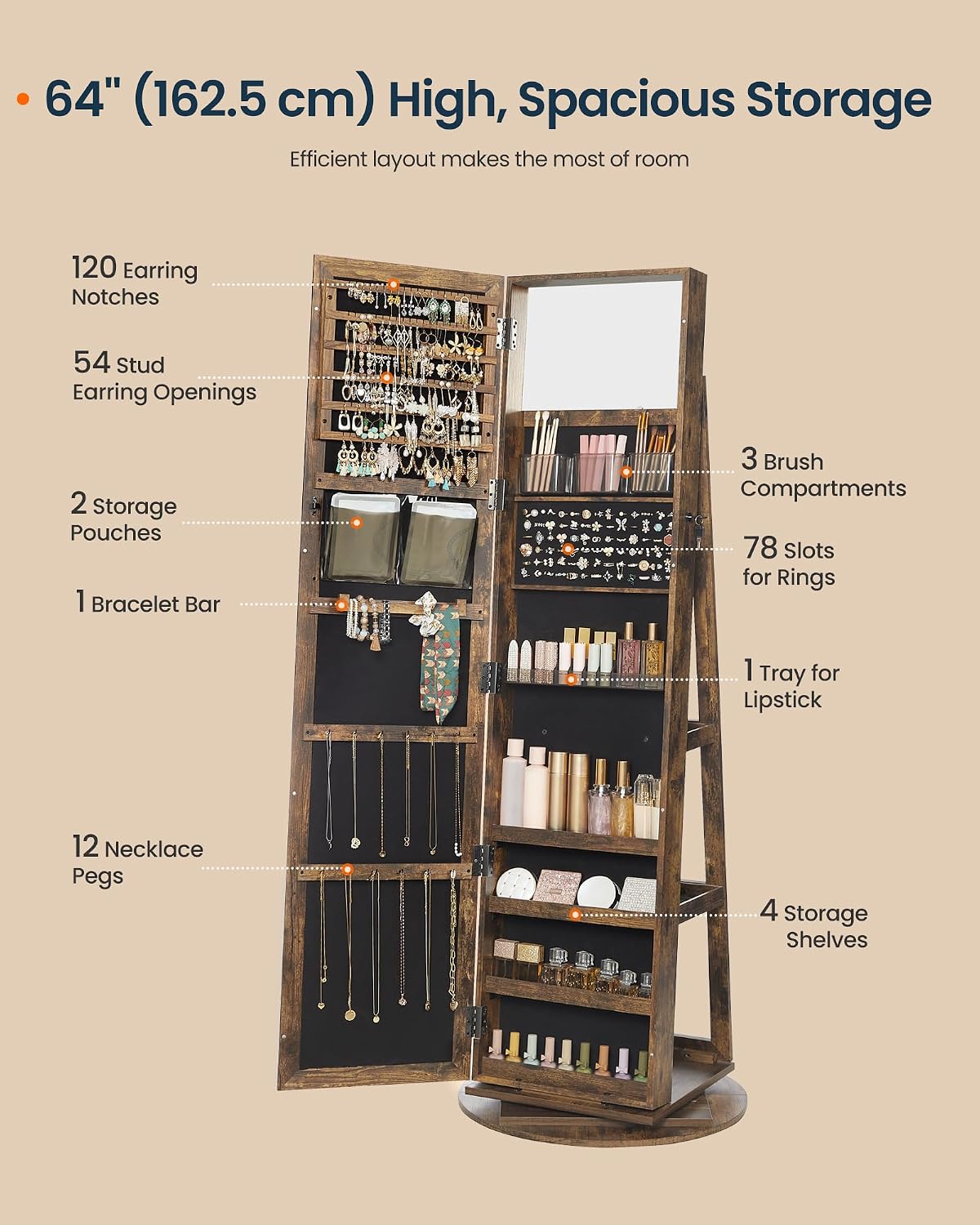 ตู้เก็บเครื่องประดับแบบตั้งพื้ - Full Length Mirror Jewelry Armoire บทวิจารณ์และราคา