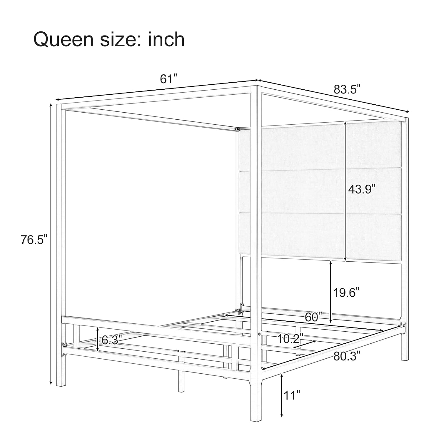 เตียงควีนไซส์แบบมีหลังคา หุ้มก - Canopy Bed Frame Metal Queen บทวิจารณ์และราคา