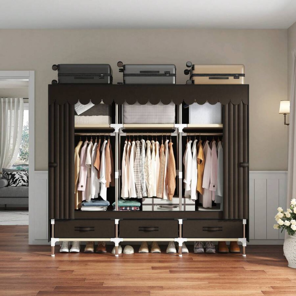 ตู้เสื้อผ้าแบบพกพาพร้อมโครงเหล - Wardrobe Closet Portable Fabric Cover บทวิจารณ์และราคา